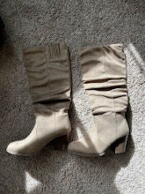 RF ROOM OF FASHION Women's Stacked Heel Slouchy Knee High Boots (Regular Fit)